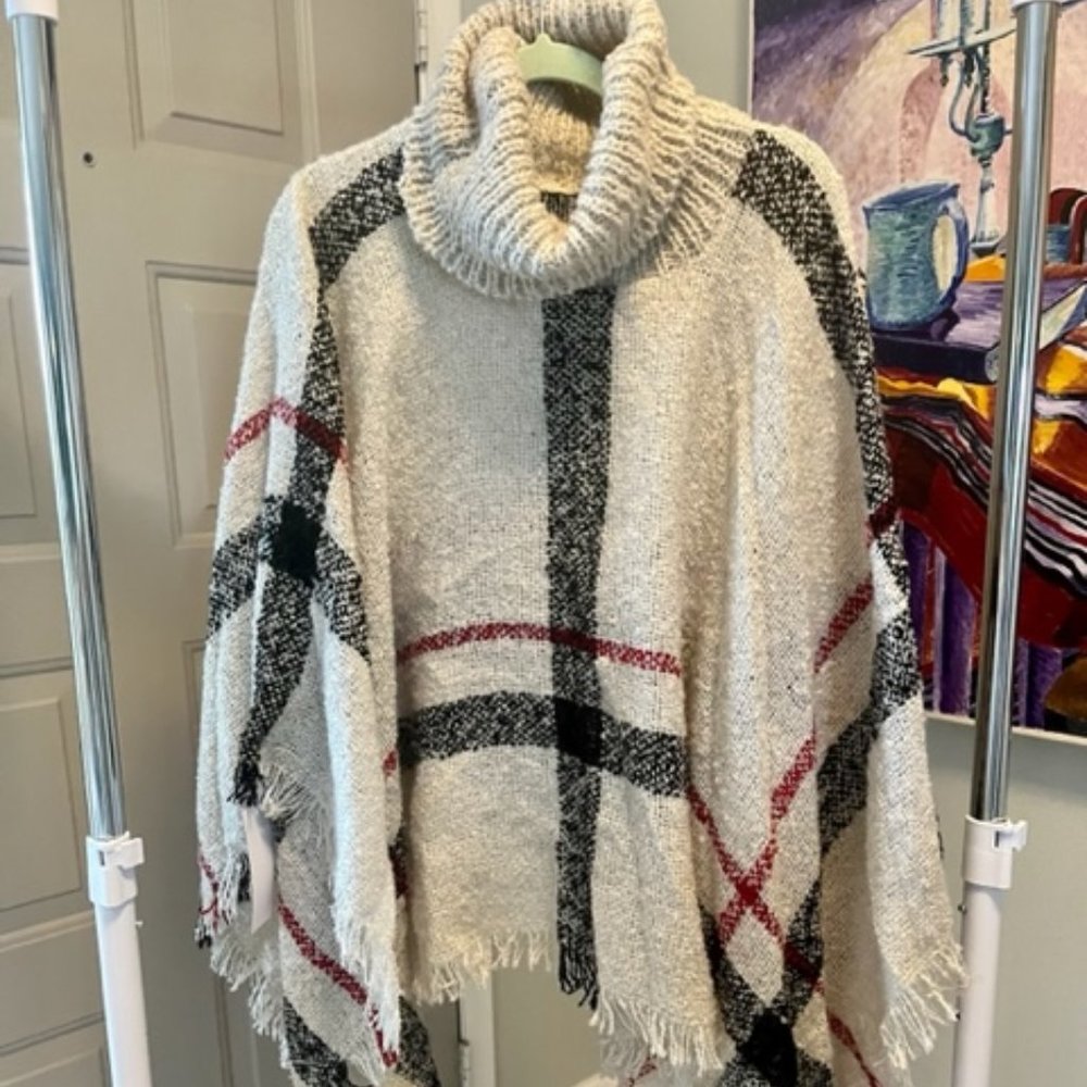 Goodnight Macaroon 'Hayley' Plaid Turtleneck Cape Sweater NWT